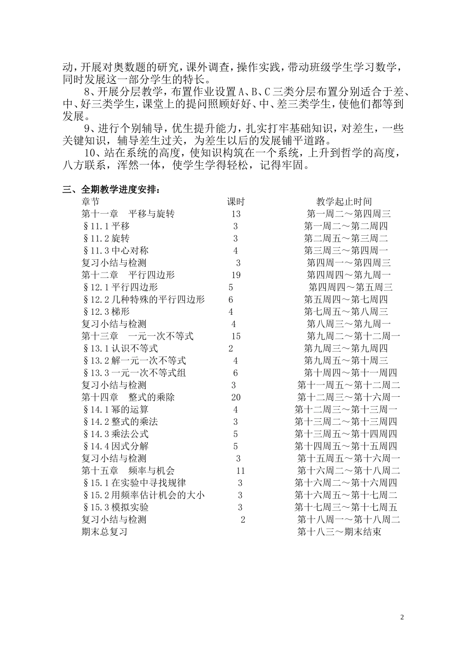 2015--2016八年级数学上册教学计划_第2页