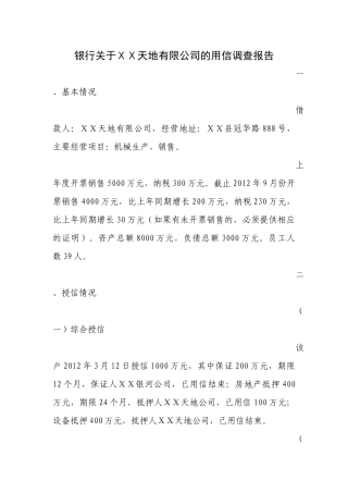 银行关于公司的用信调查报告