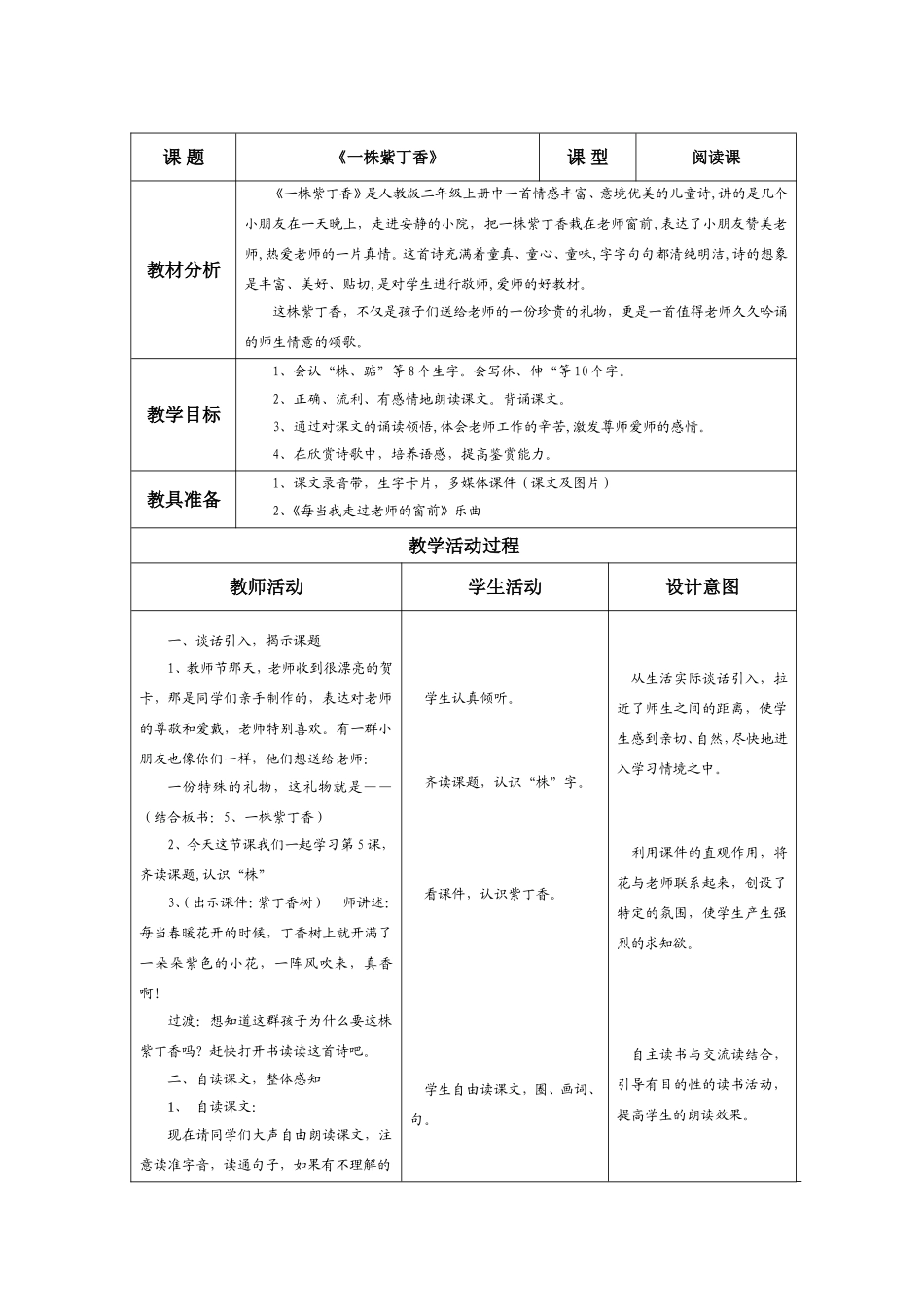 教学设计：一株紫丁香_第2页