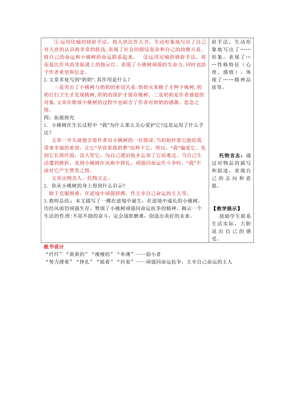 (部编)初中语文人教2011课标版七年级下册18-一棵小桃树教案_第2页