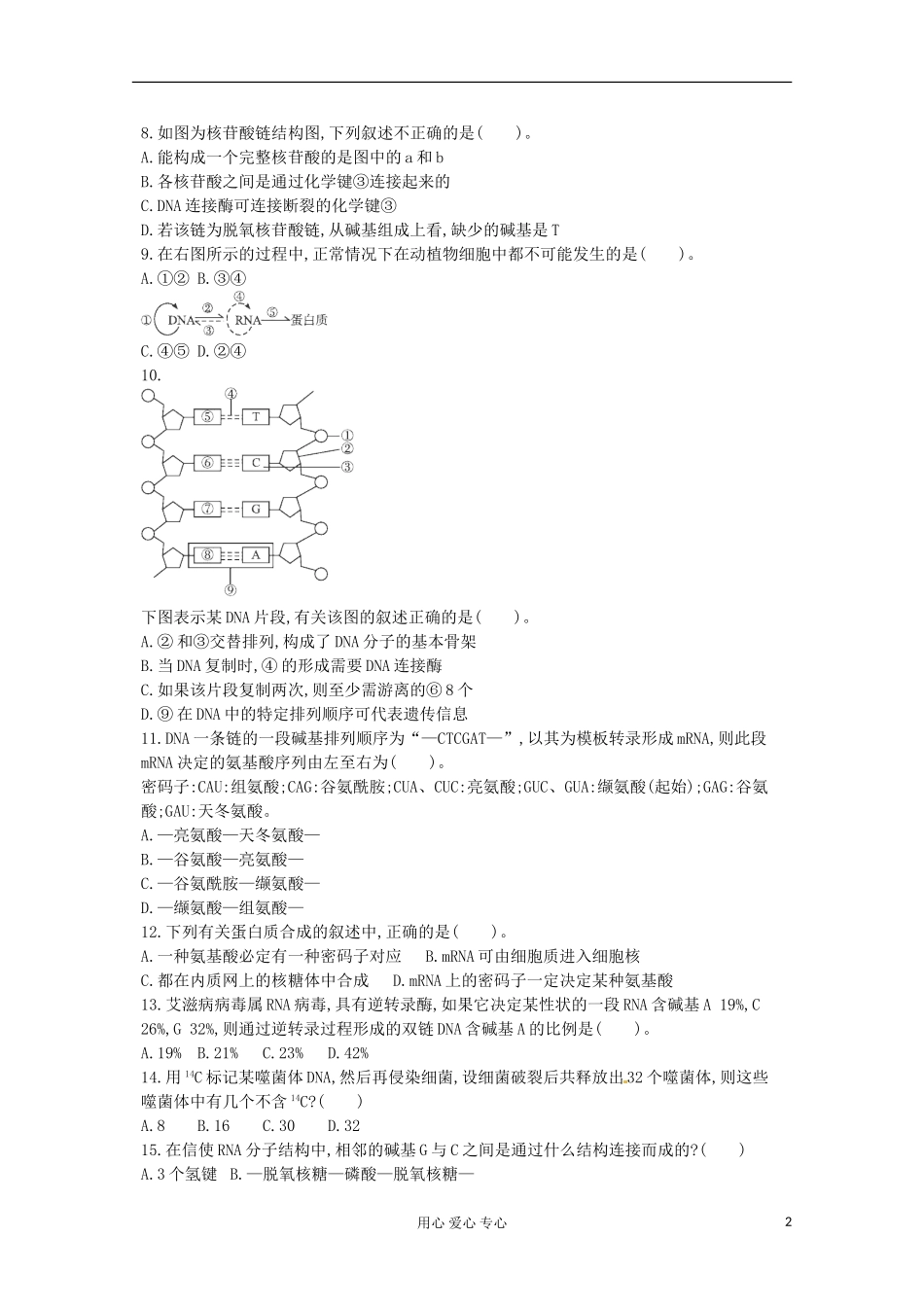2013届高考生物一轮复习单元同步检测题七-基因的表达_第2页