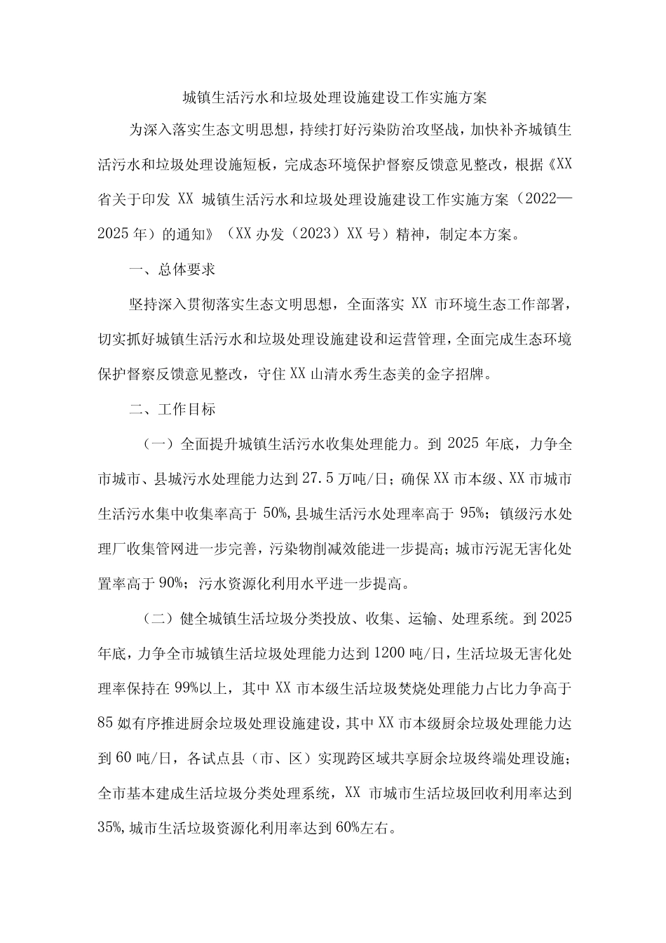 城镇生活污水和垃圾处理设施建设方案三 (汇编)_第1页