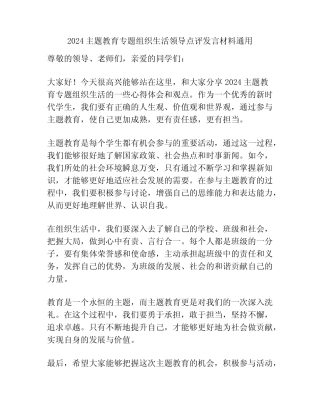 2024主题教育专题组织生活领导点评发言材料真题