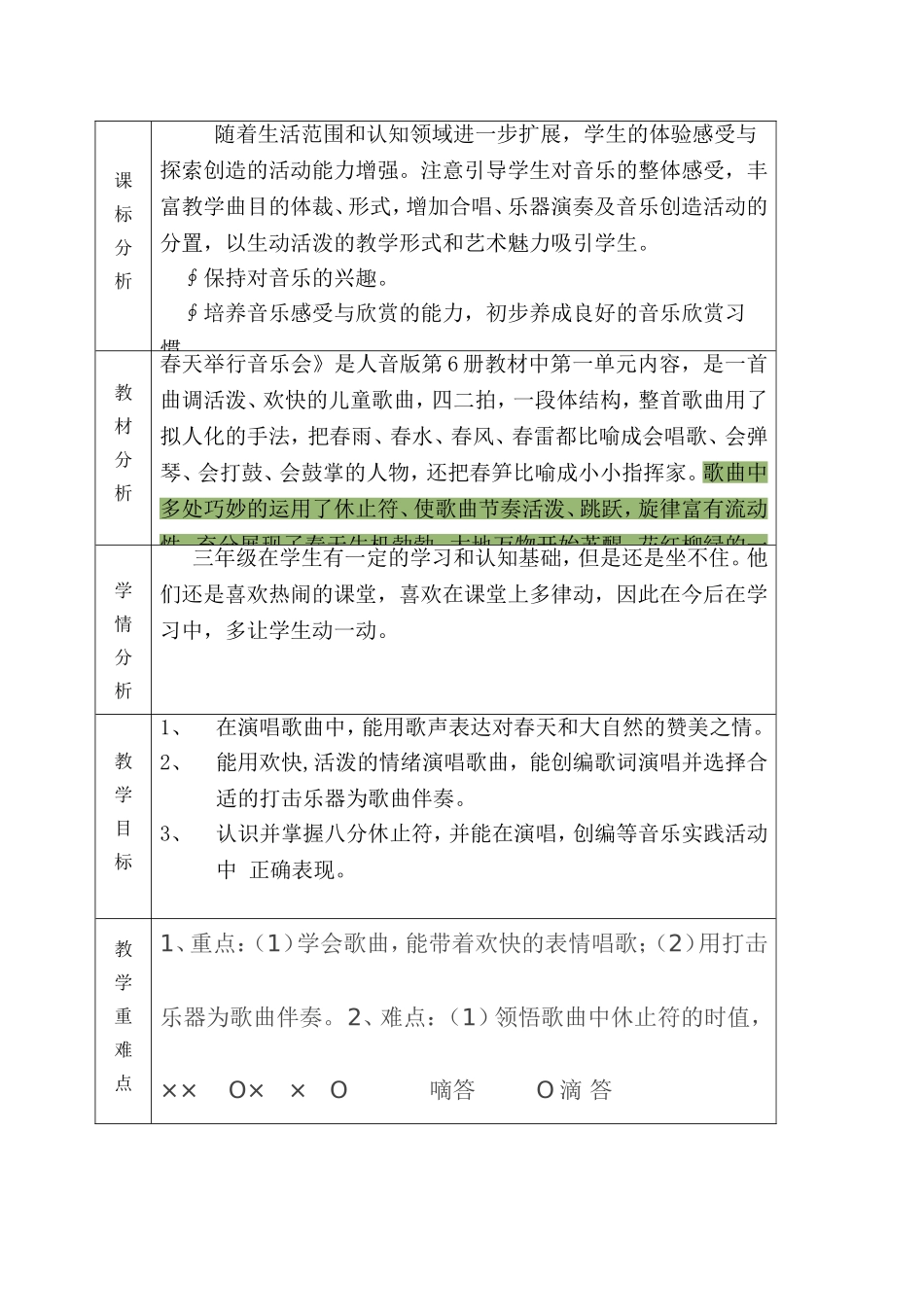 人音版小学音乐三年级下册《春天举行音乐会》教学设计_第2页