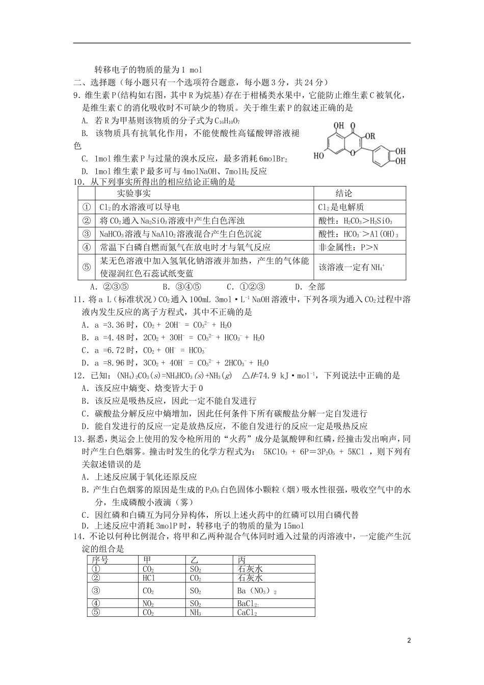 浙江省2013届高三化学12月月考试题苏教版_第2页
