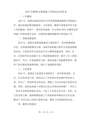 2024年精神文明创建工作情况总结范本