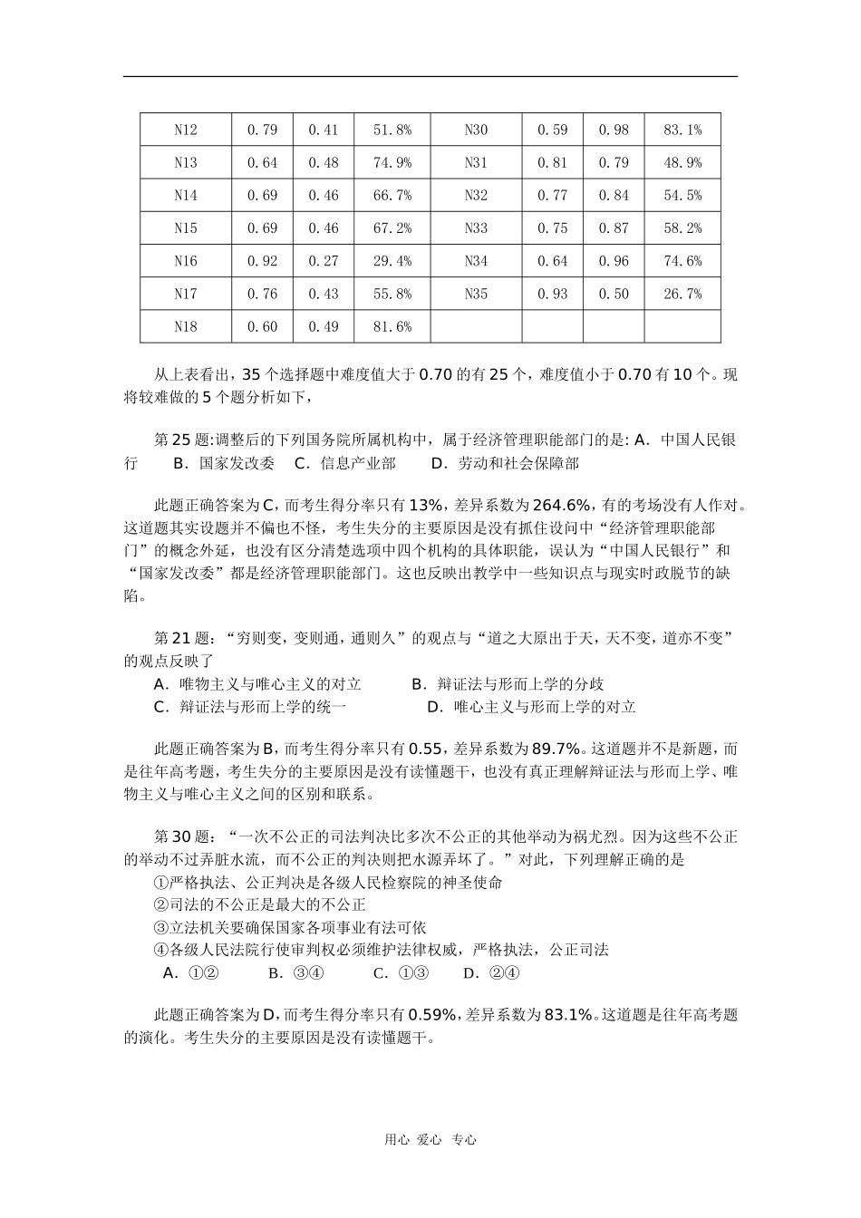 甘肃省2008年高三政治普通高中毕业会考试卷抽样分析报告-人教版_第3页