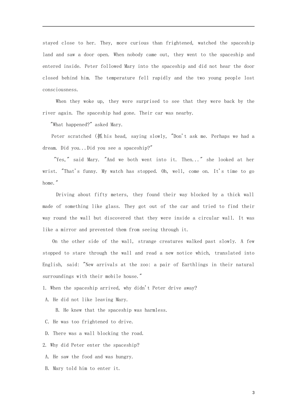 江苏省常熟市2014高考英语一轮-阅读理解暑假训练题(3)_第3页