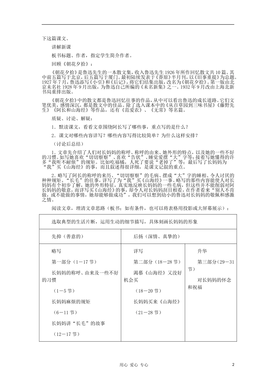 2012年秋八年级语文上册-第6课《阿长与〈山海经〉》教学设计1-人教新课标版_第2页