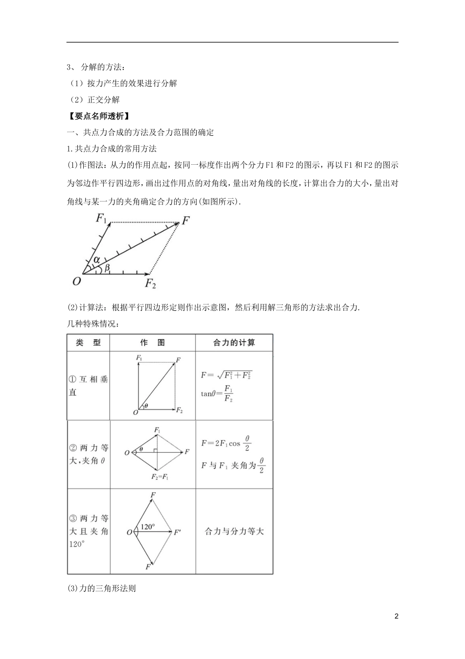 2012版物理一轮复习-2.2-力的合成与分解学案-新人教版必修1_第2页