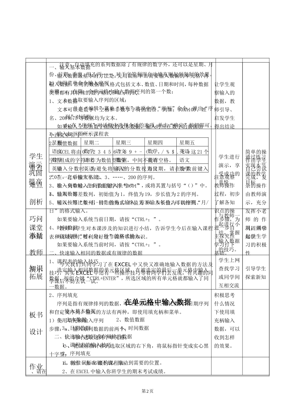 EXCEL中输入表格数据教案_第2页