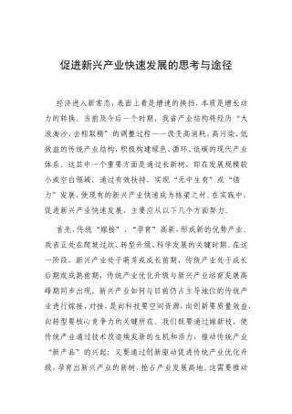 促进新兴产业快速发展的思考与途径