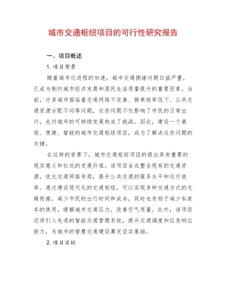 城市交通枢纽项目的可行性研究报告