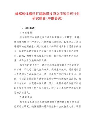 蜂窝载体搬迁扩建融资投资立项项目可行性研究报告(中撰咨询)