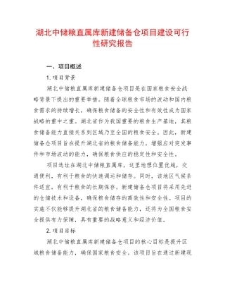 湖北中储粮直属库新建储备仓项目建设可行性研究报告