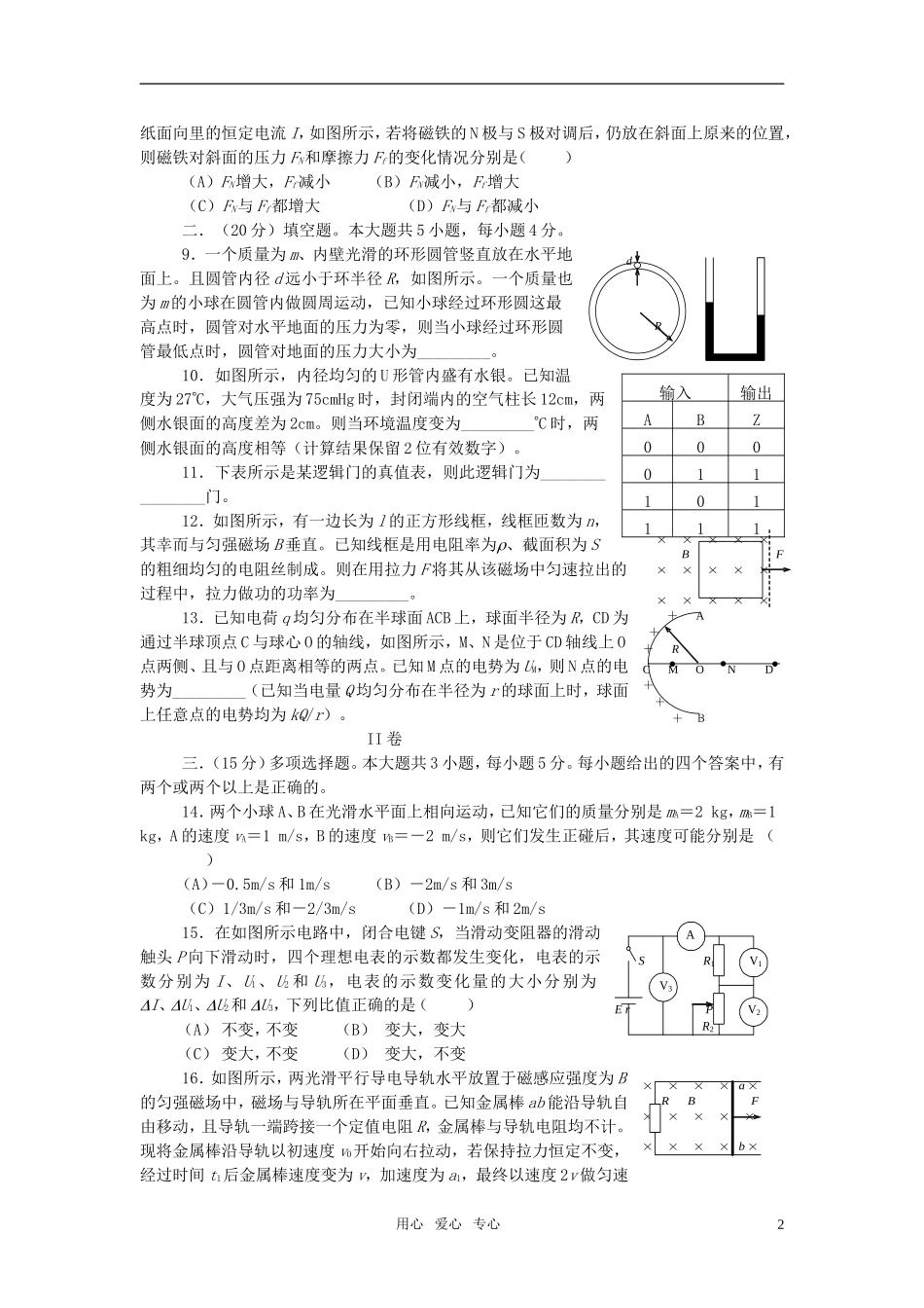 上海市第三届高三物理竞赛_第2页