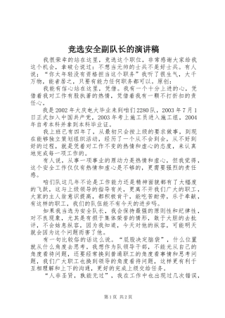 竞选安全副队长的演讲