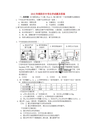 2015年绵阳市中考化学试题及答案