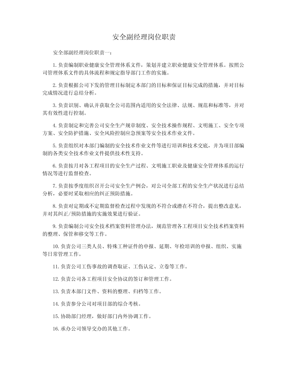 安全副经理岗位职责 _第1页