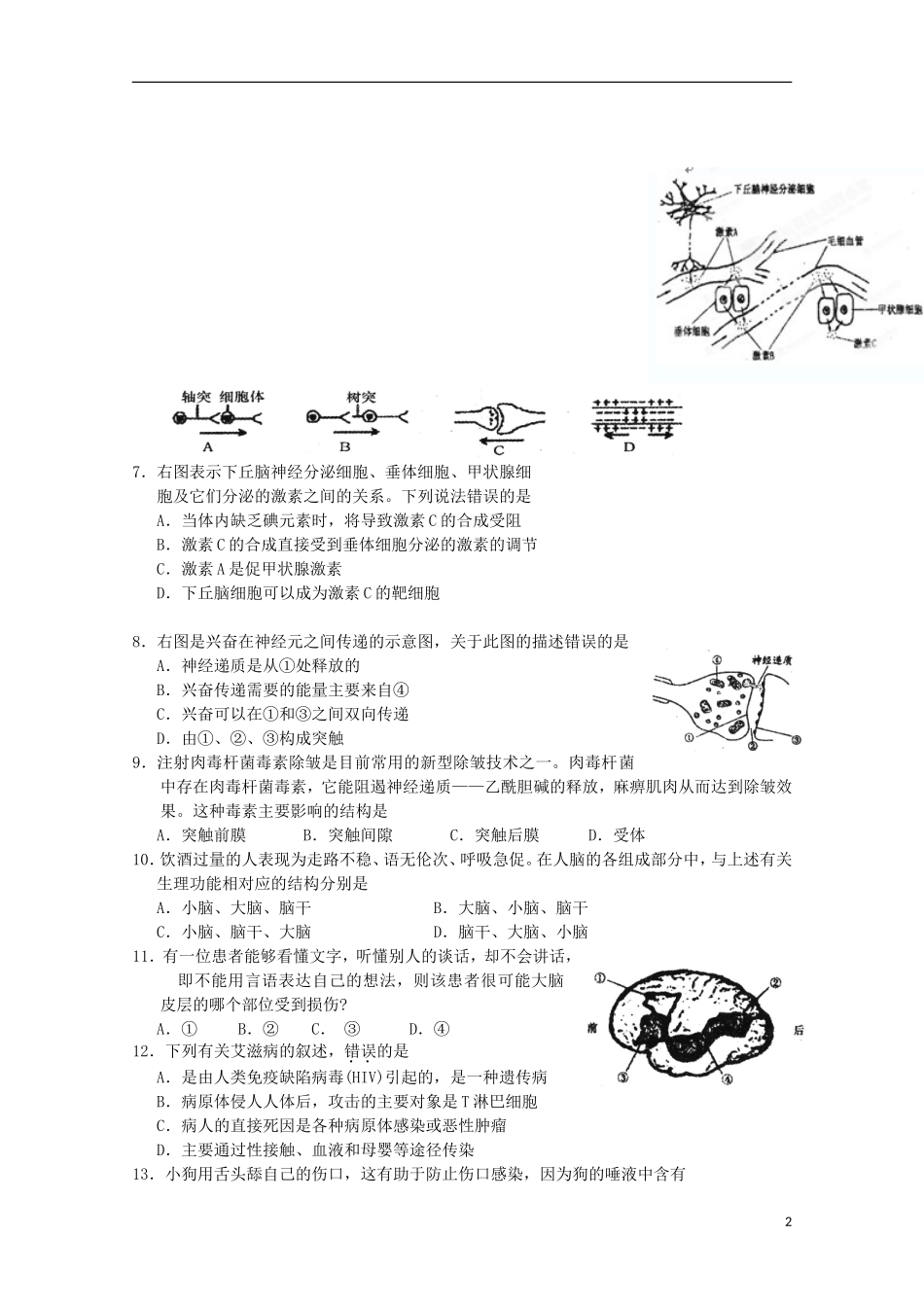 江苏省徐州市2012-2013学年高二生物上学期期末考试试题(必修)_第2页