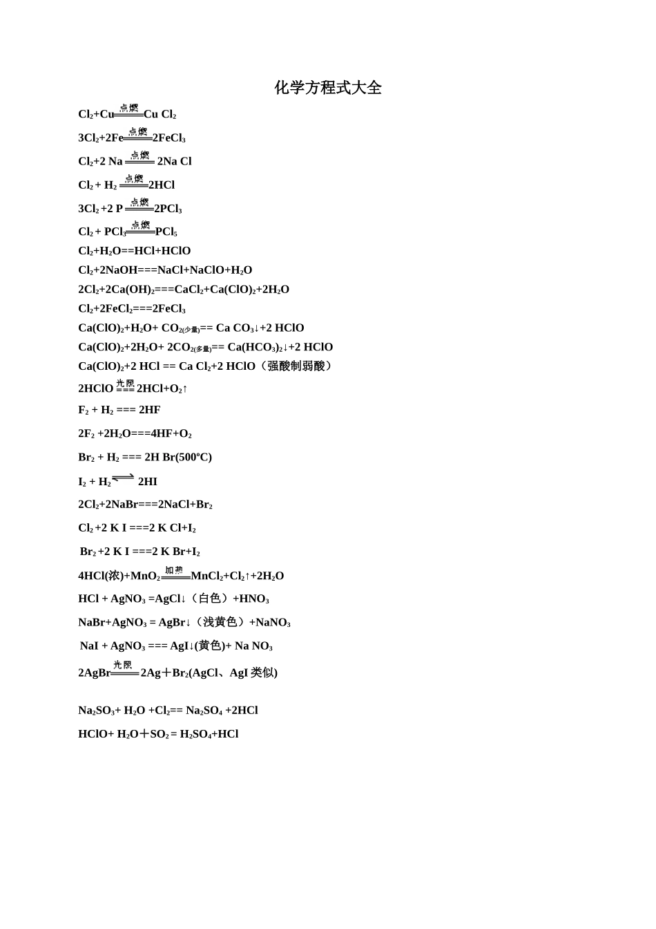 卤族元素化学方程式大全_第1页
