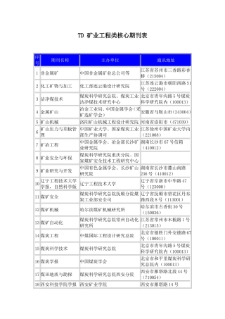 TD-矿业工程类核心期刊表