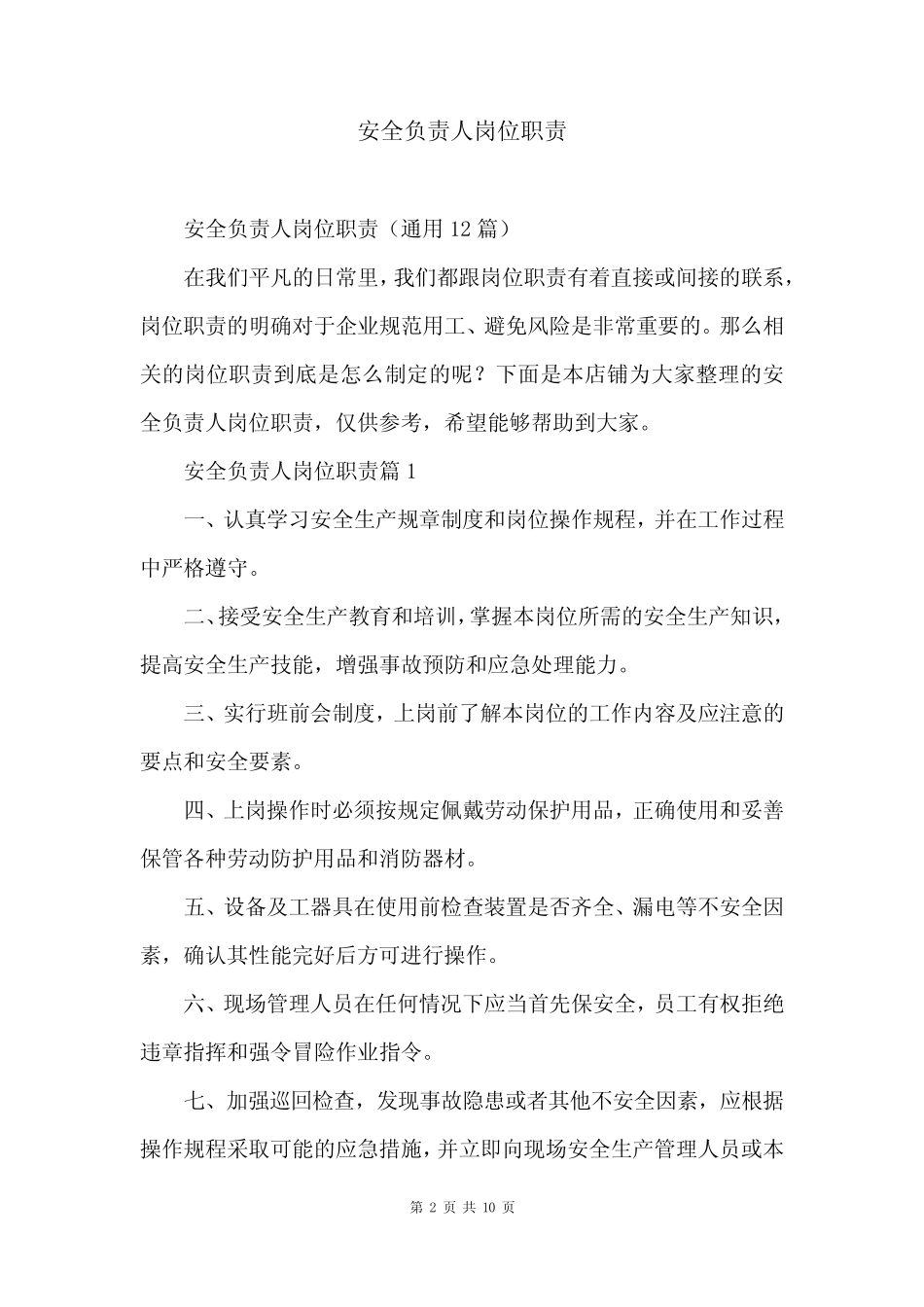 安全负责人岗位职责 _第2页