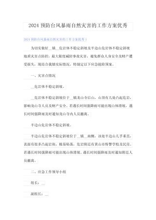 2024预防台风暴雨自然灾害的工作方案优秀
