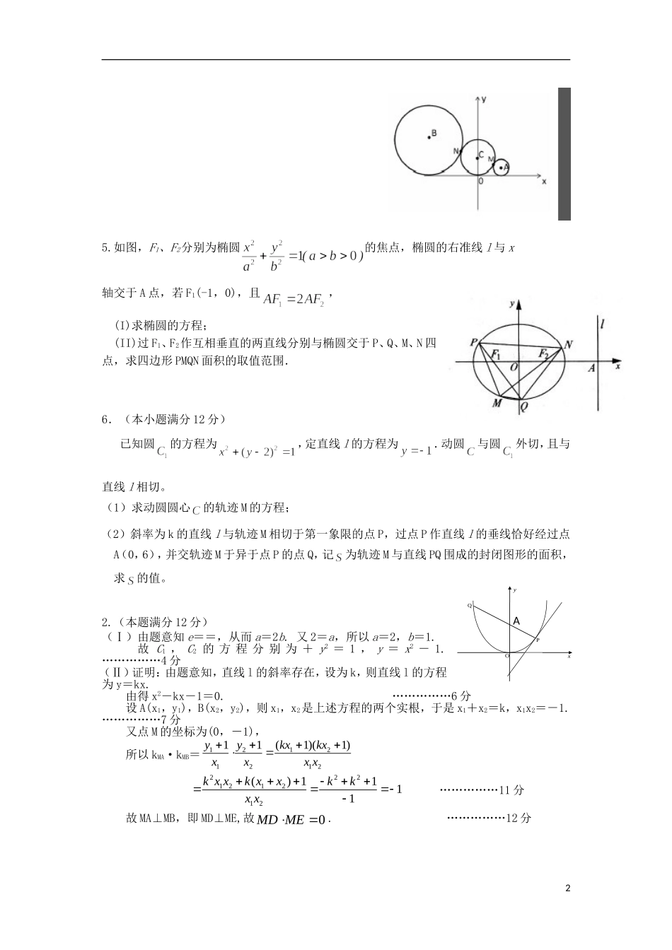 福建省2012高考数学总复习专题训练：圆锥曲线_第2页