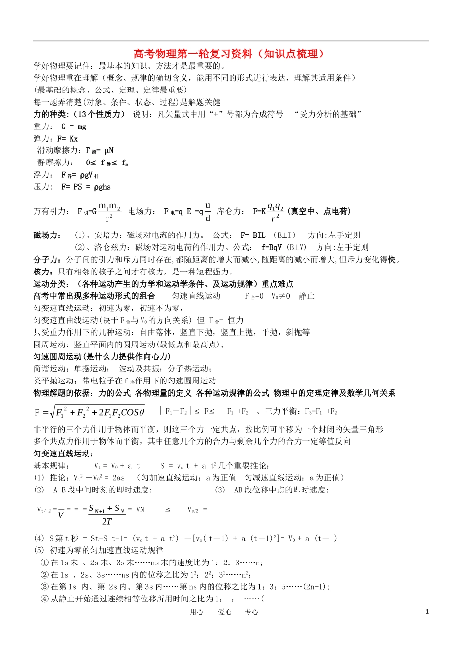 高中物理教学论文-2011届高考物理必记知识点和常考知识点总结_第1页