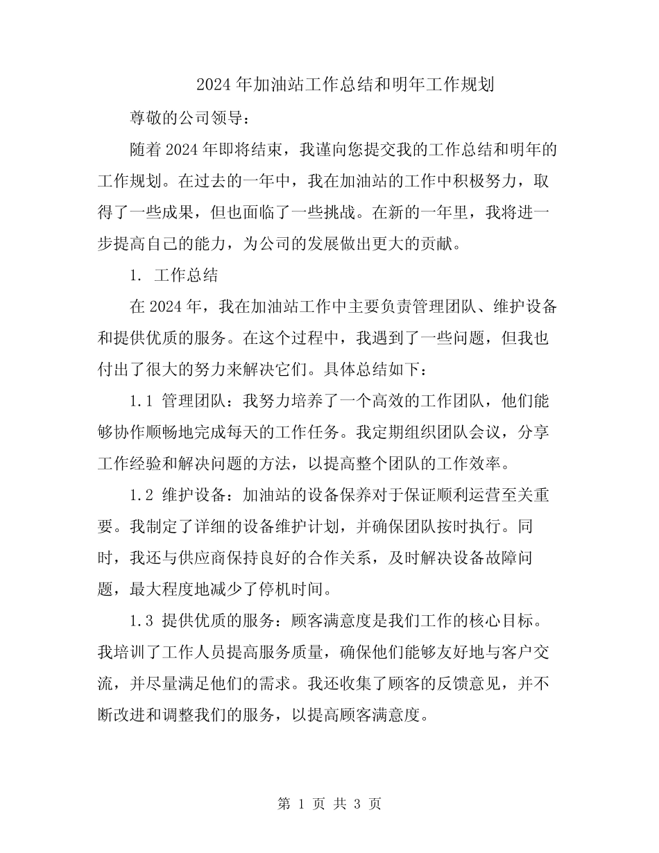 2024年加油站工作总结和明年工作规划 _第1页