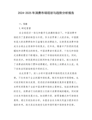 2024-2025年消费市场现状与趋势分析报告