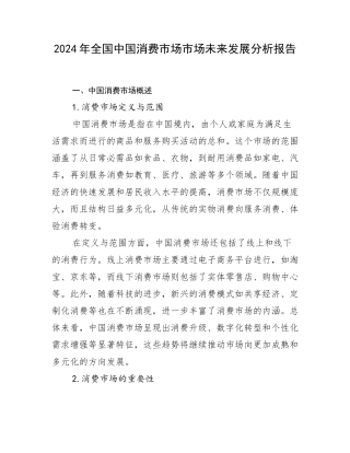 2024年全国中国消费市场市场未来发展分析报告