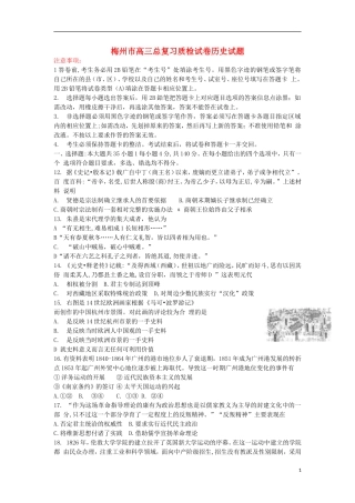 广东省梅州市2013届高三历史总复习质检试题岳麓版
