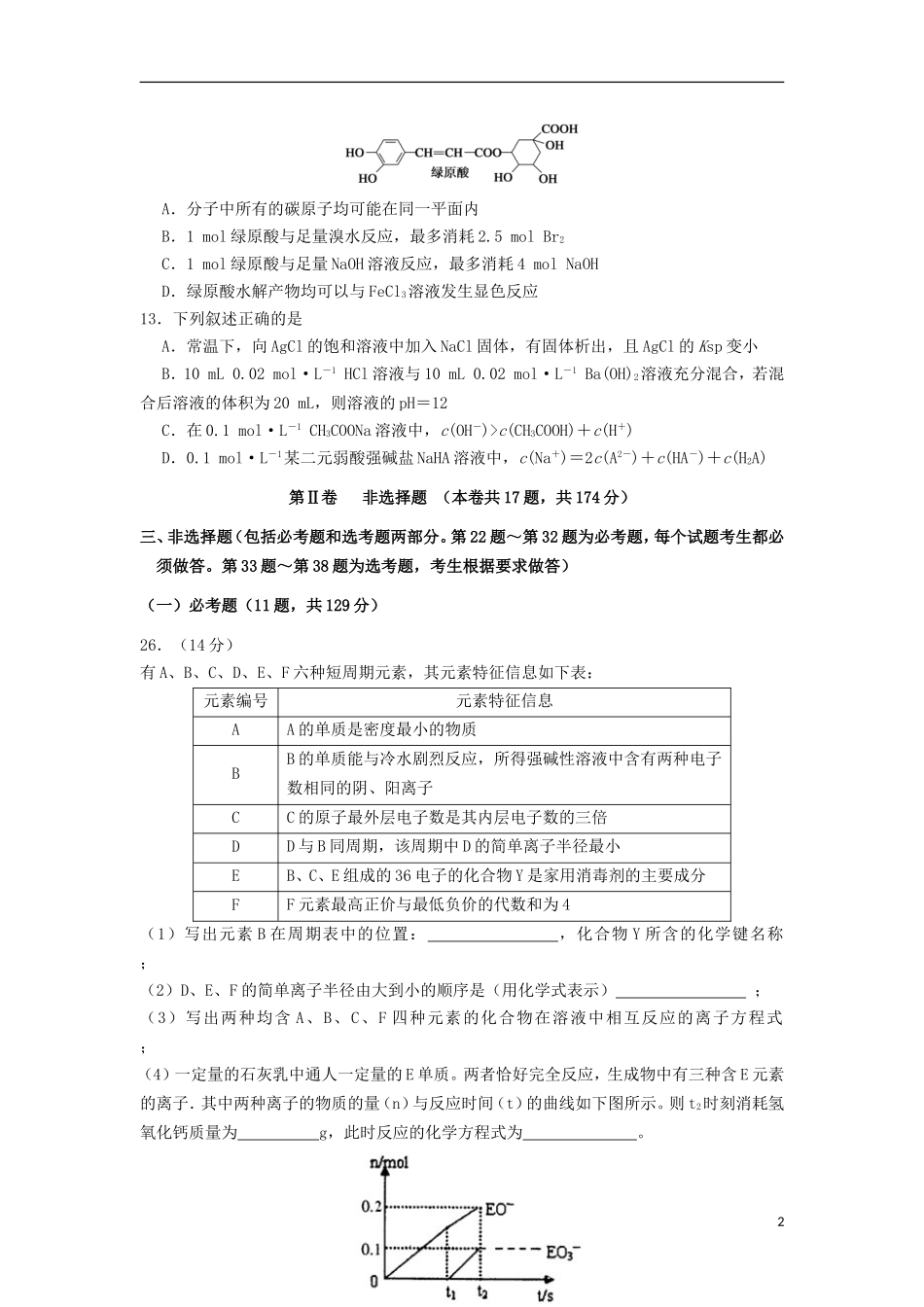 陕西省西安市西北工业大学附属中学2013届高三化学第十一次适应性训练试题_第2页