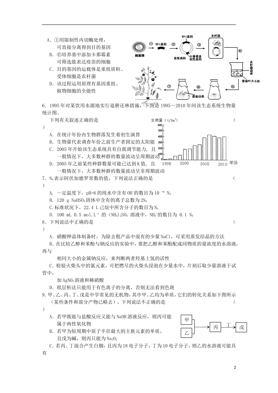 浙江省宁波市2013届高三理综第八次测试试卷_第2页