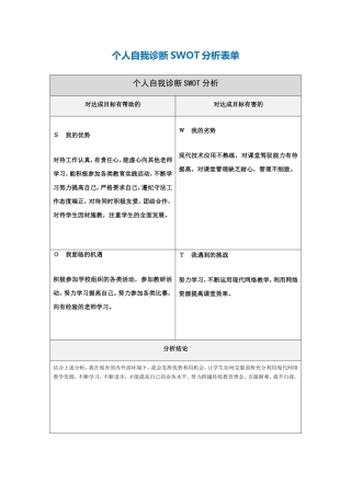 个人自我诊断SWOT分析表(4)