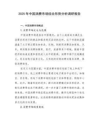 2025年中国消费市场综合形势分析调研报告