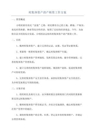 村集体资产清产核资工作方案