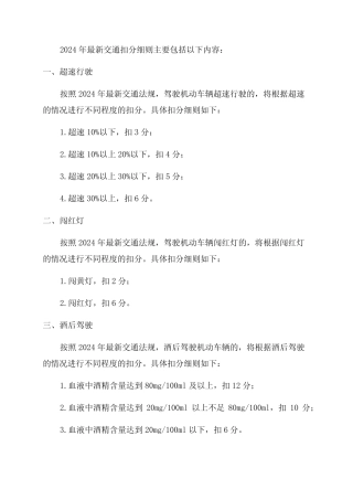 2024年最新交通法规扣分细则 