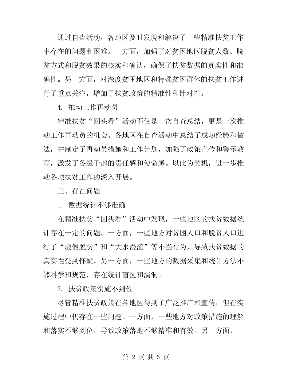 2024年精准扶贫“回头看”活动自查总结范文_第2页