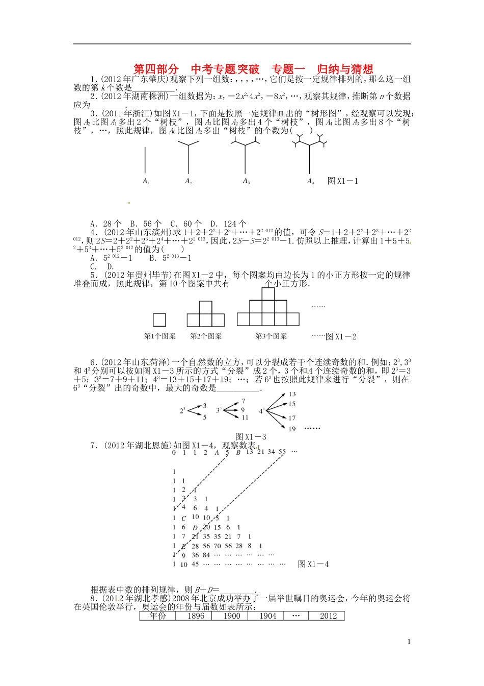 2013年中考数学第一轮复习资料-第四部分-专题突破-专题一-归纳与猜想(无答案)_第1页