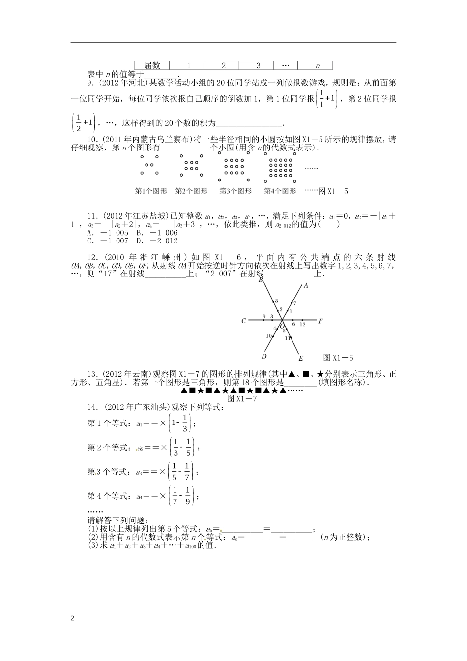 2013年中考数学第一轮复习资料-第四部分-专题突破-专题一-归纳与猜想(无答案)_第2页
