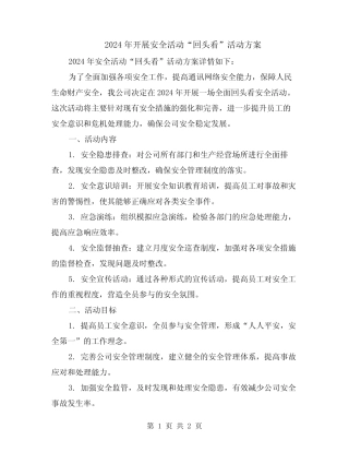 2024年开展安全活动“回头看”活动方案 