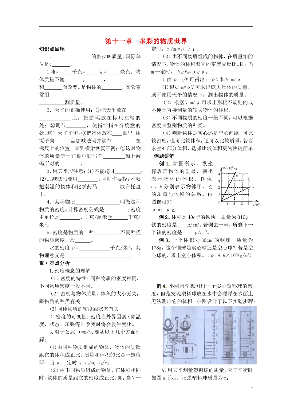 2013年中考物理第一轮复习-第十一章-多彩的物质世界_第1页