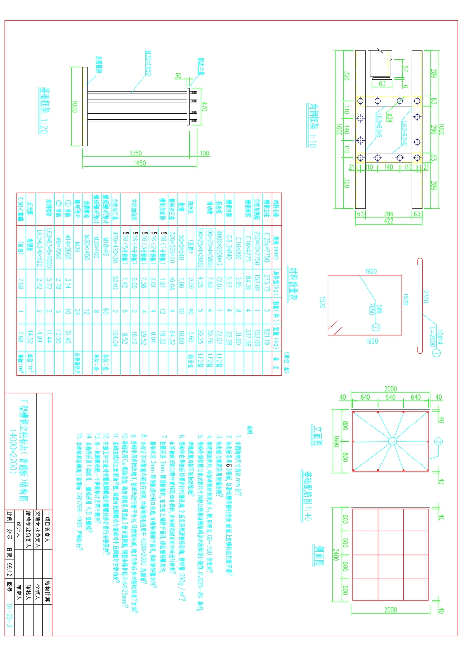 F型16号槽钢立柱标志结构图(4000×2200)_第3页