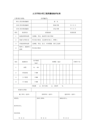 渠道土方开挖分项工程质量检验评定表