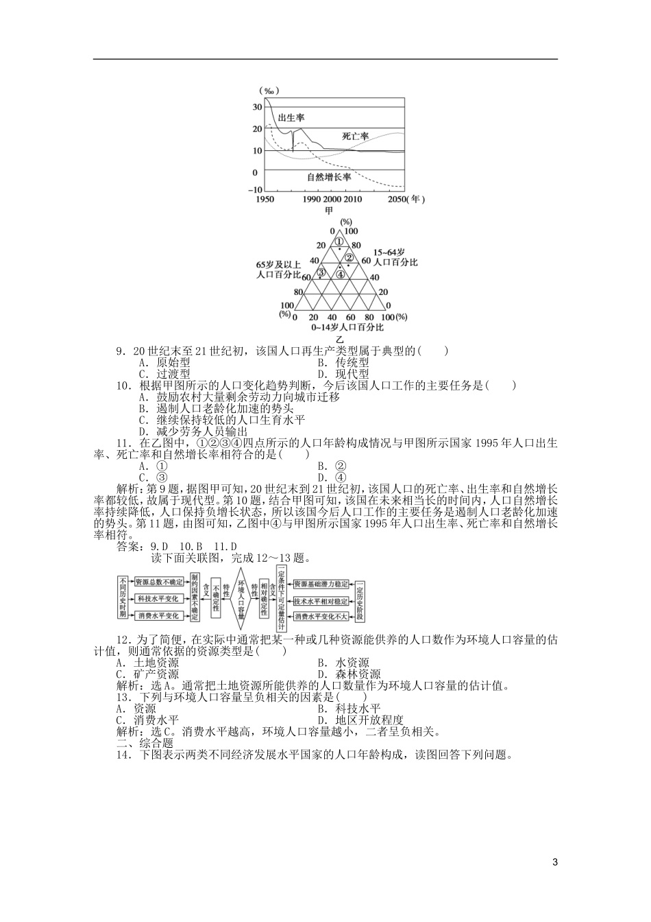 浙江省2013届高考地理一轮复习-5.1-人口的增长模式、人口合理容量考能检测-湘教版_第3页