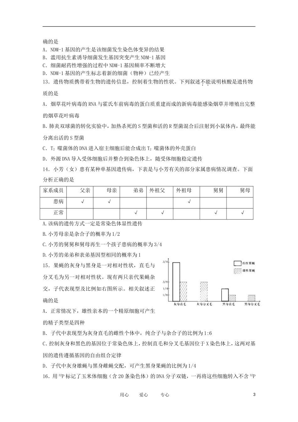 浙江省杭州市求是高复2012届高三生物上学期11月月考试题_第3页