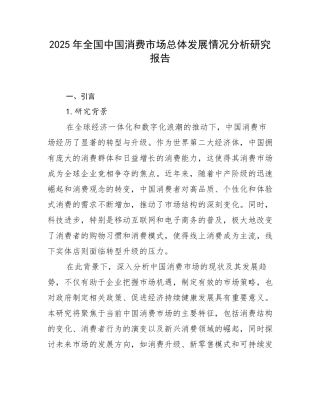 2025年全国中国消费市场总体发展情况分析研究报告
